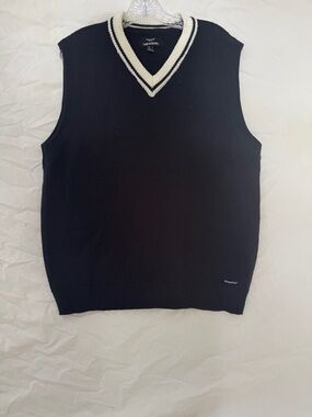 Threadbare Black V-Neck Knit Vest with White Trim
